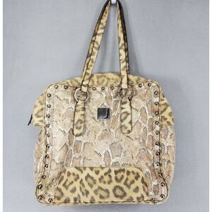 Joanel Faux Snakeskin‎ Leopard Tote Handbag Studs Shoulder Bag Y2K
